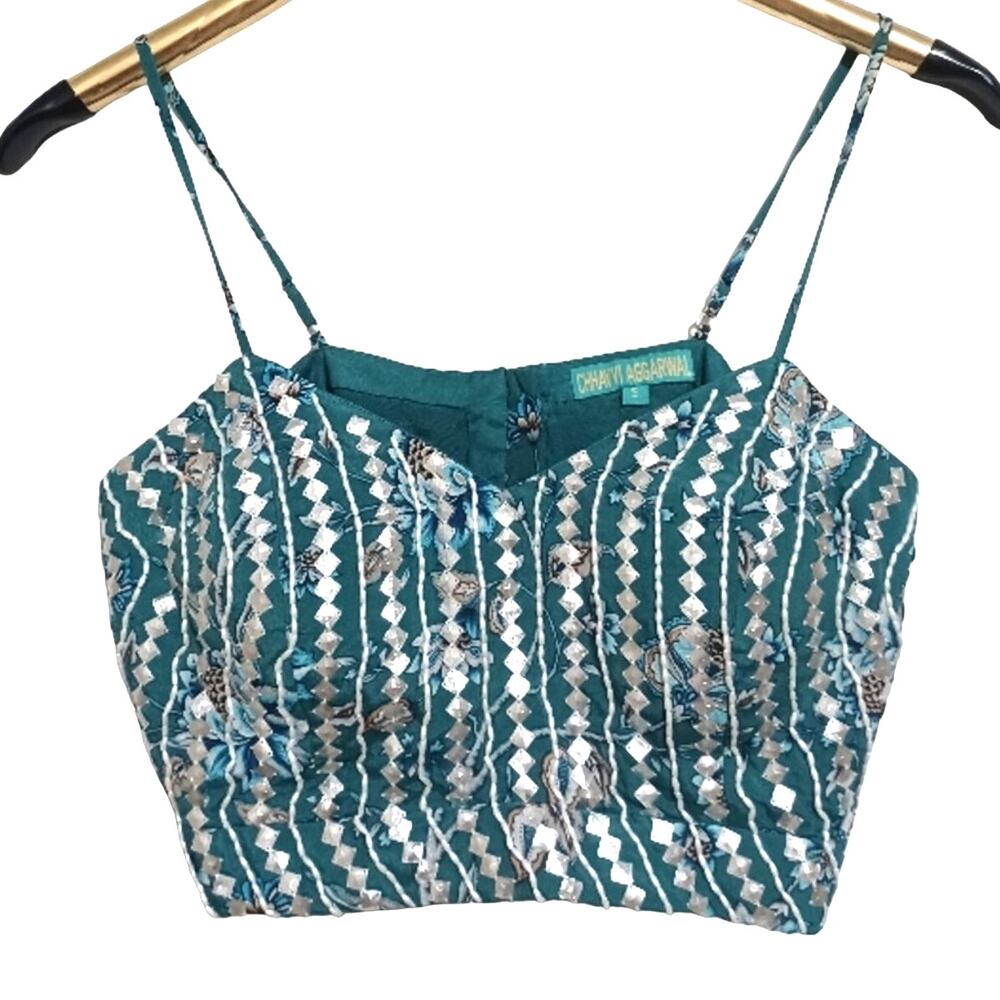 Free People Green and Silver Sequin Bustier Camisole